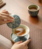 Aged Clay Celadon Douli Sancai Gaiwan (High-End Kung Fu Tea Set)