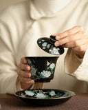 Black Glaze "Midnight Hydrangea" Sancai Gaiwan