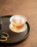Pink Frosted "Luminous Peacock" Glass Sancai Gaiwan