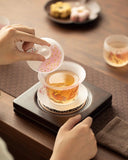 Pink Frosted "Luminous Peacock" Glass Sancai Gaiwan