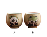 Authentic Ru Ware Panda Teacup: Crackle Glaze, Hand-Painted Design