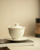"Ding Kiln White" Embossed Intertwining Lotus Sancai Gaiwan