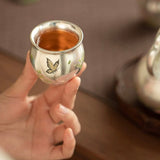 Silver-Inlaid "Butterfly & Floral" Beam Handle Tea Set | Handcrafted Ceramic Trio