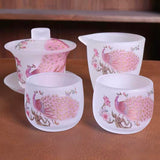 Pink Frosted "Luminous Peacock" Glass Sancai Gaiwan