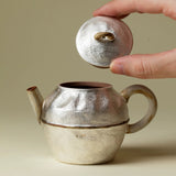 Handcrafted Japanese "Finger-Pressed" Coarse Pottery Teapot | Gilded Silver Interior (115ml)