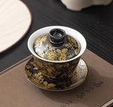 Gold-Lined Peony Ceramic Gaiwan - High-End Anti-Scald Teaware