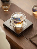Peony-Etched Glass Gaiwan - Large, Anti-Scald Design